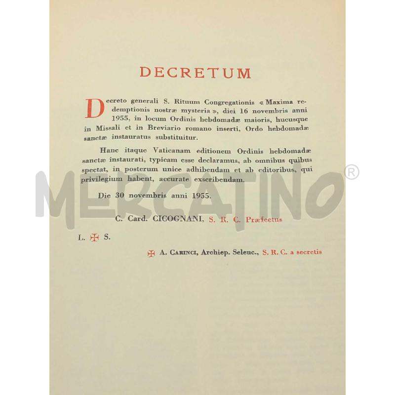 ORDO HEBDOMADAE SANCTAE INSTAURATUS DAVERIO MEDIOLANI EDITIO IUXTA TYPICAM VATICANAM LINGUA LATINA | Mercatino dell'Usato Moncalieri bengasi 3