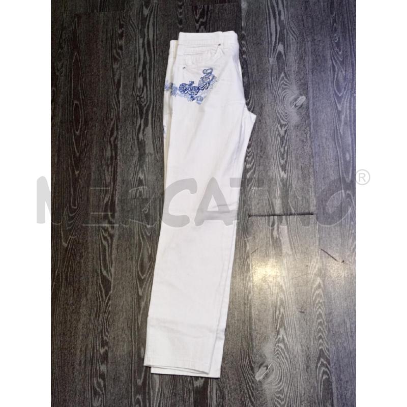 PANTALONE DONNA EMANUEL SCHVILI BAINCO CON FIORI AZZURRI | Mercatino dell'Usato Moncalieri bengasi 3