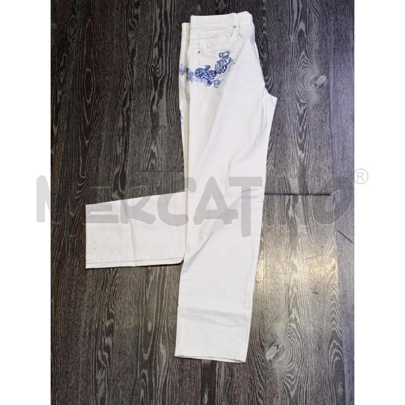 PANTALONE DONNA EMANUEL SCHVILI BAINCO CON FIORI AZZURRI | Mercatino dell'Usato Moncalieri bengasi 4