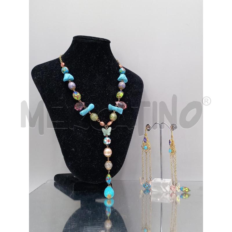 PARURE COLLANA E ORECCHINI CON FARFALLE E PETRE AZZURRE  | Mercatino dell'Usato Moncalieri bengasi 1
