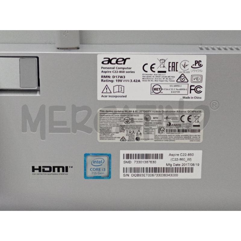 PC ACER ASPIRE C22-860 INTEL CORE I3 16 GB HARD DISK 250 GB C/MOUSE E TASTIERA | Mercatino dell'Usato Moncalieri bengasi 5