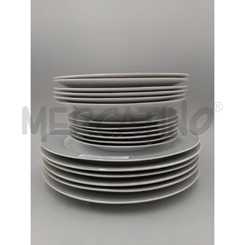 PIATTI PZ.6+6+6 CERAMICA VISSANI BORDO RIGHE GRIGIE  | Mercatino dell'Usato Moncalieri bengasi 1