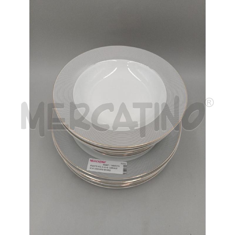 PIATTI PZ.6+6+6 CERAMICA VISSANI BORDO RIGHE GRIGIE  | Mercatino dell'Usato Moncalieri bengasi 2