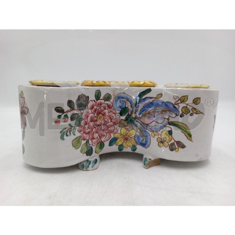 PORTA PENNE CERAMICA DA SCRIVANIA DECORO FLOREALE C/QUALCHE SBECCATURA DIFFUSA  | Mercatino dell'Usato Moncalieri bengasi 3