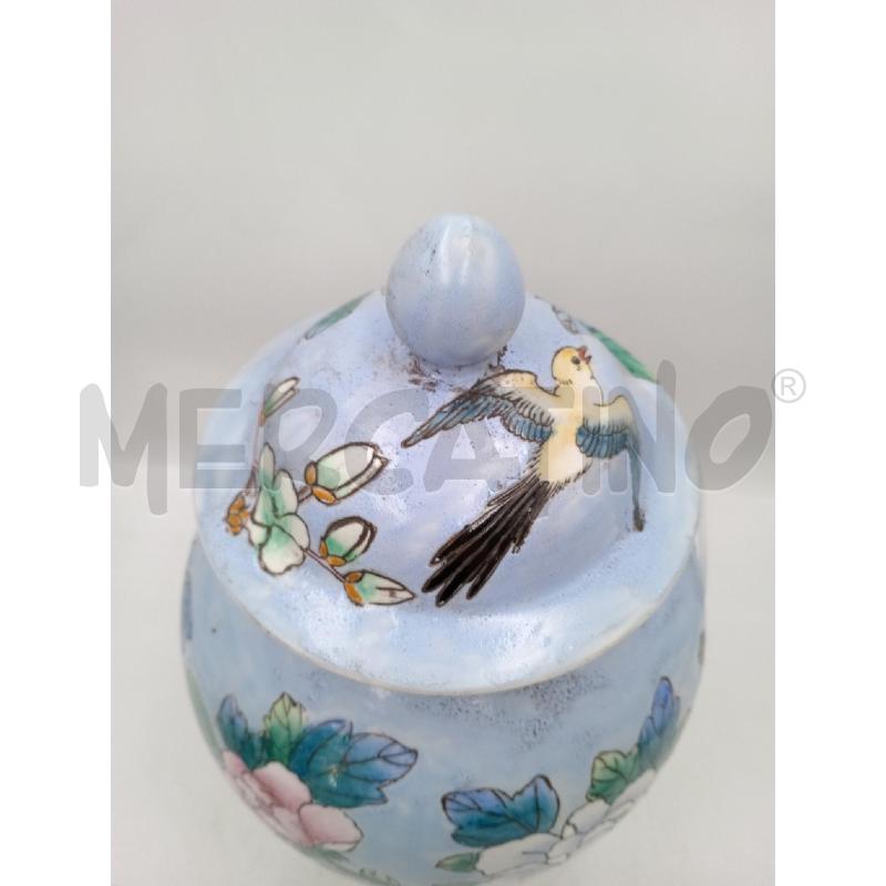POTICHE VASO CERAMICA VECCHIA STILE CHINA C/DECORO VOLATILI E COPERCHIO C/IDEOGRAMMA ROSSO SUL BASE  | Mercatino dell'Usato Moncalieri bengasi 4