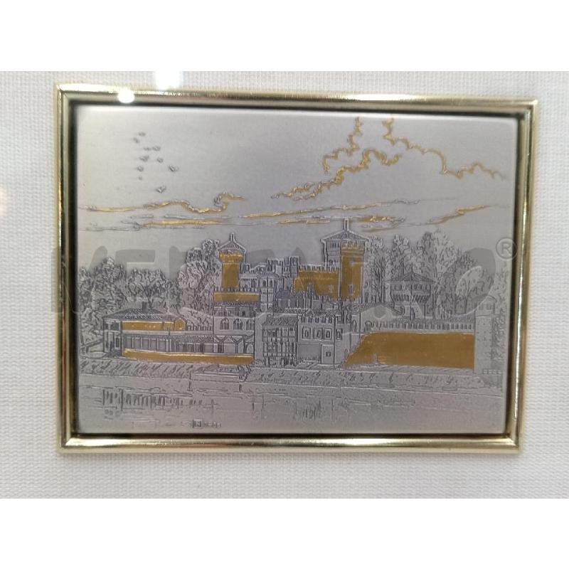 QUADRETTO VECCHIO LASTRA METALLO CASTELLO MEDIOEVALE SUL PO C/CERTIFICATO  | Mercatino dell'Usato Moncalieri bengasi 2
