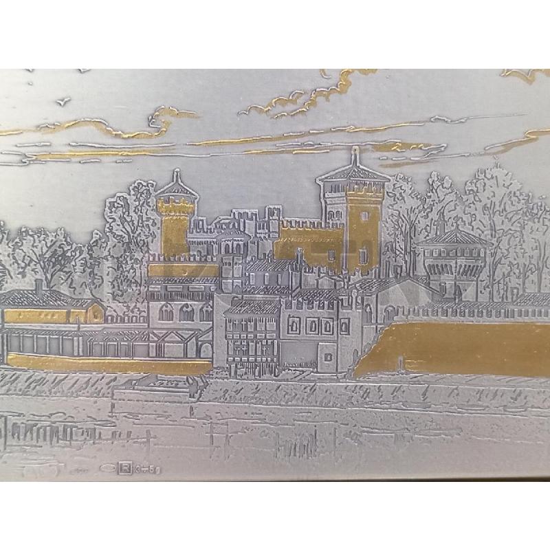 QUADRETTO VECCHIO LASTRA METALLO CASTELLO MEDIOEVALE SUL PO C/CERTIFICATO  | Mercatino dell'Usato Moncalieri bengasi 4