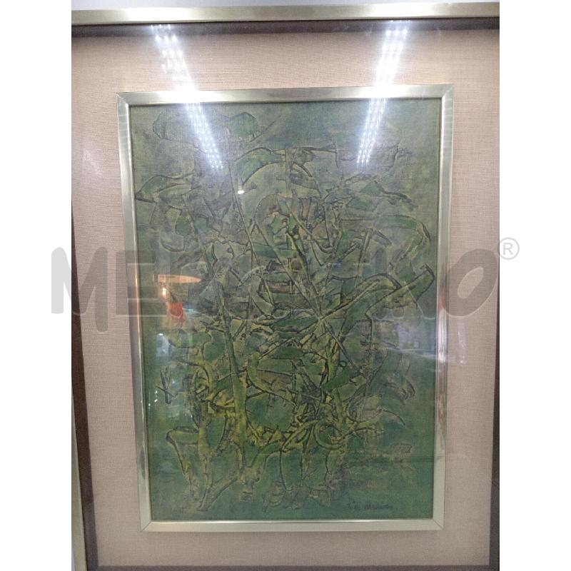 QUADRO ARTISTA MARONETTO THEO FIGURE ASTRATTE VERDI E GIALLE  | Mercatino dell'Usato Moncalieri bengasi 1