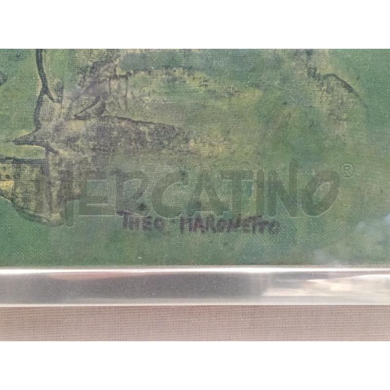 QUADRO ARTISTA MARONETTO THEO FIGURE ASTRATTE VERDI E GIALLE  | Mercatino dell'Usato Moncalieri bengasi 2