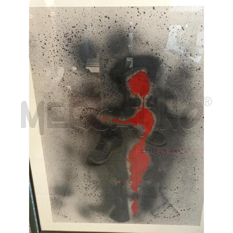 QUADRO ASTRATTO MATERICO C/PERSONAGGIO ROSSO CENTRALE  | Mercatino dell'Usato Moncalieri bengasi 1