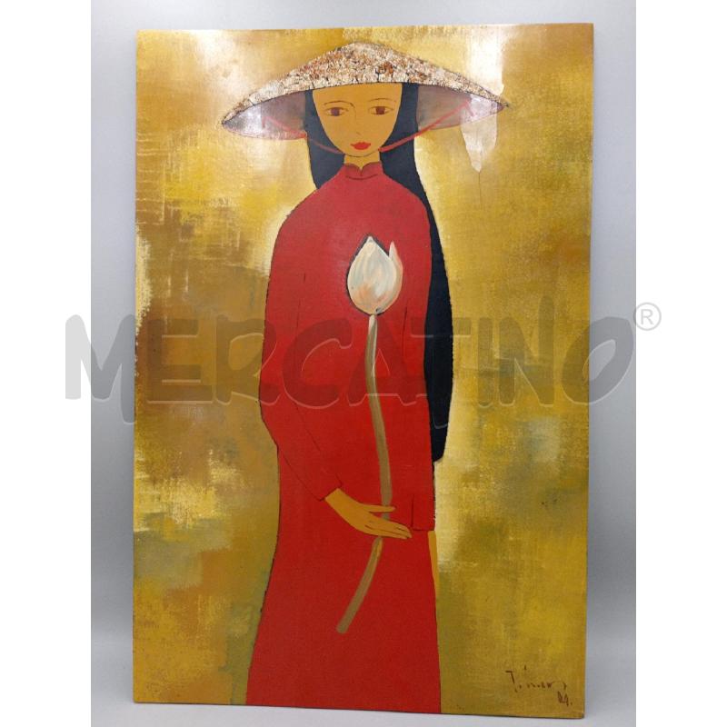 QUADRO DIPINTO VIETNAMITA CON FIORE IN MANO | Mercatino dell'Usato Moncalieri bengasi 1