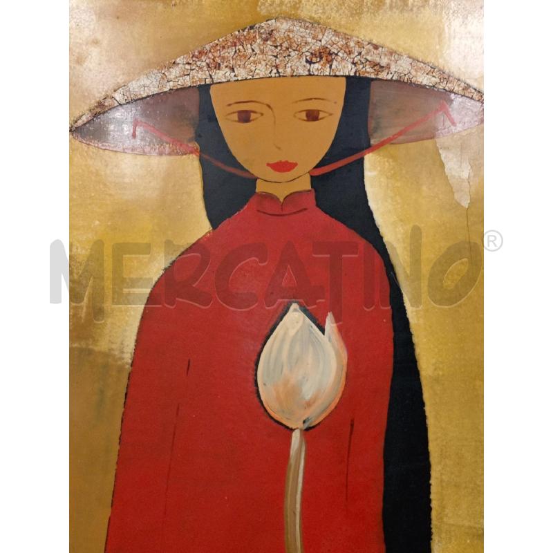 QUADRO DIPINTO VIETNAMITA CON FIORE IN MANO | Mercatino dell'Usato Moncalieri bengasi 2