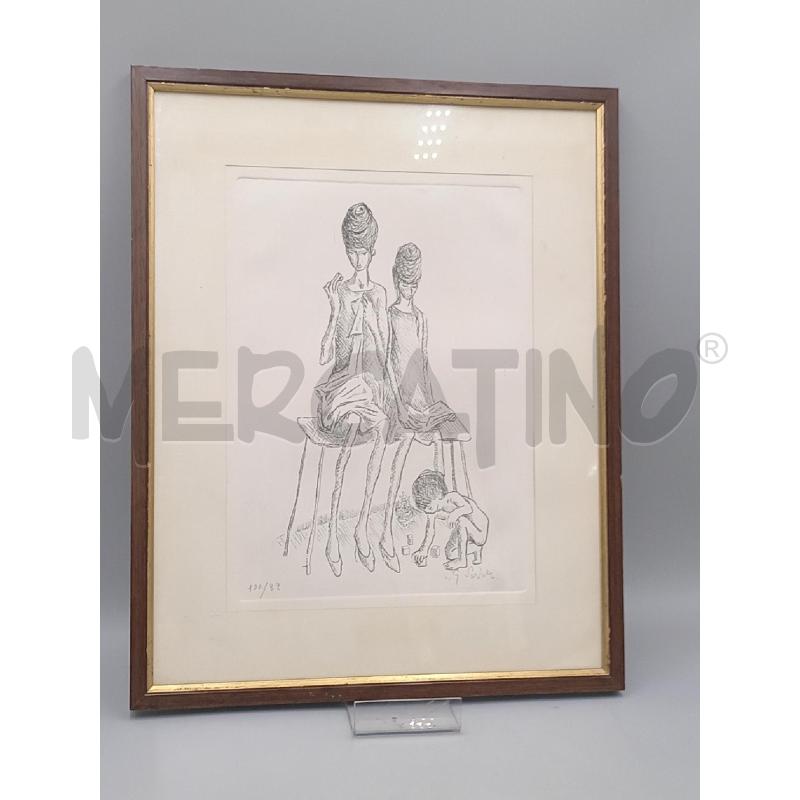 QUADRO GERMANO SARTELLI SERIGRAFIA MAMMA CON FIGLI SULA PANCCHINA | Mercatino dell'Usato Moncalieri bengasi 1