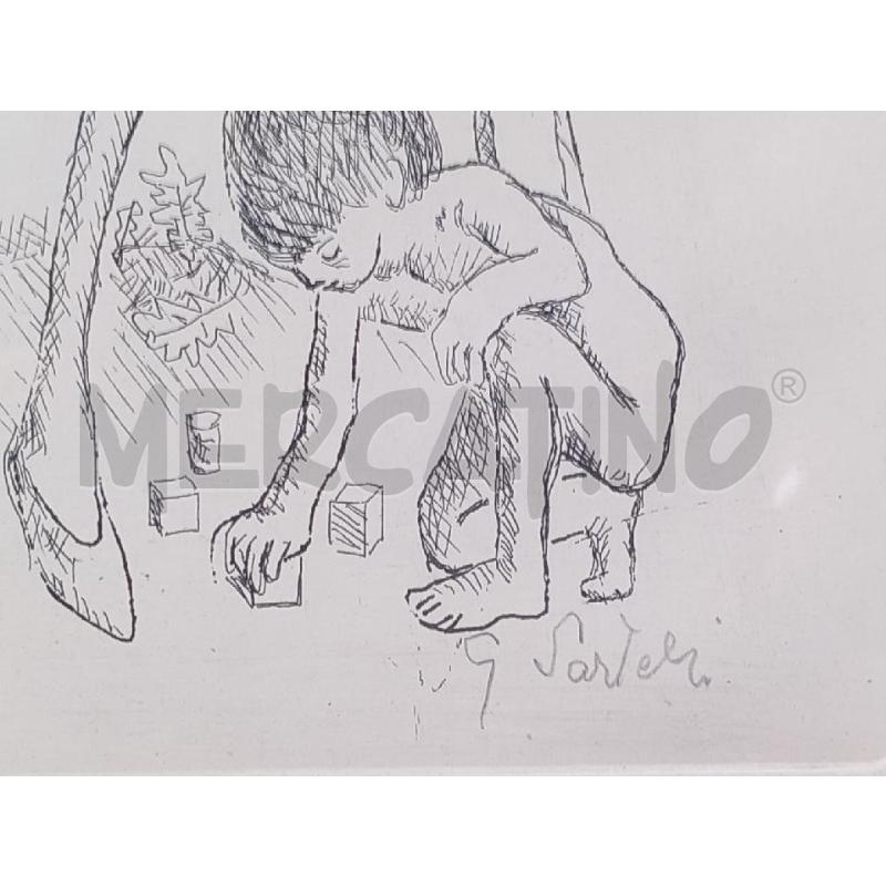 QUADRO GERMANO SARTELLI SERIGRAFIA MAMMA CON FIGLI SULA PANCCHINA | Mercatino dell'Usato Moncalieri bengasi 4