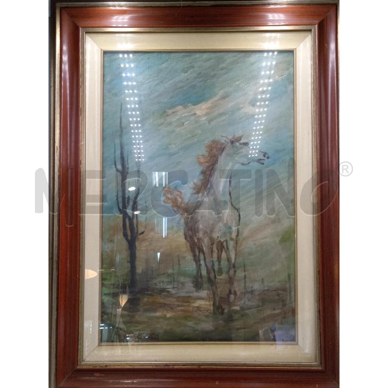QUADRO OLIO CAVALLO CON PIANTA SU PANNELLO CM 40 X 60 L'OPERA 82 X 62 LA CORNICE | Mercatino dell'Usato Moncalieri bengasi 1