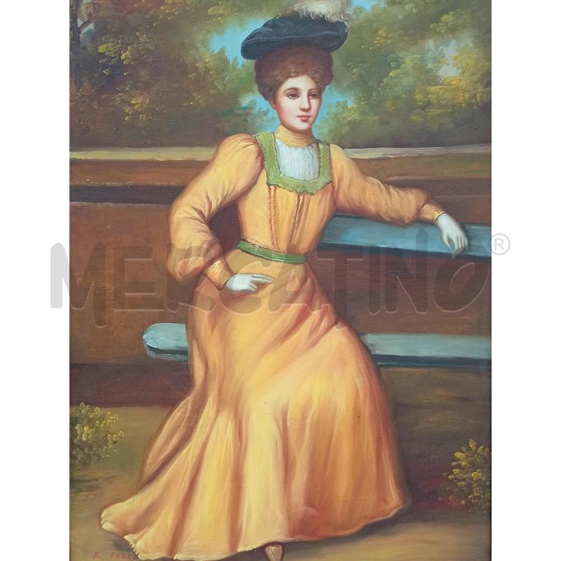QUADRO OLIO SU TELA DAMA A PASSEGGIO | Mercatino dell'Usato Moncalieri bengasi 2
