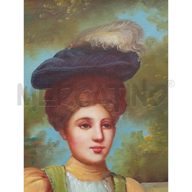 QUADRO OLIO SU TELA DAMA A PASSEGGIO | Mercatino dell'Usato Moncalieri bengasi 4