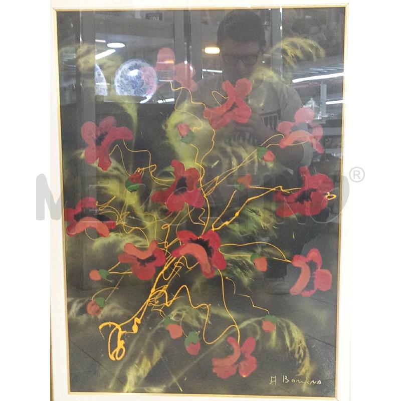 QUADRO SU TELA A BONINO FIORI STILIZZATI CM 68 X 87 | Mercatino dell'Usato Moncalieri bengasi 2