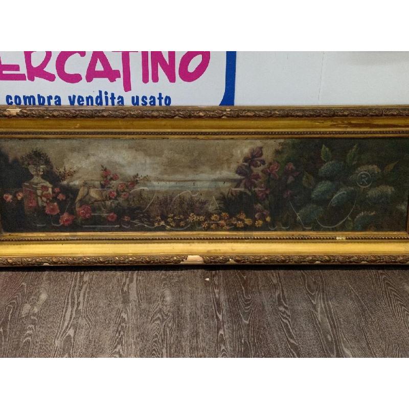 QUADRO VECCHIO OLIO SU TELA FIORI VISTA LAGO CORNICE LEGNO  | Mercatino dell'Usato Moncalieri bengasi 1