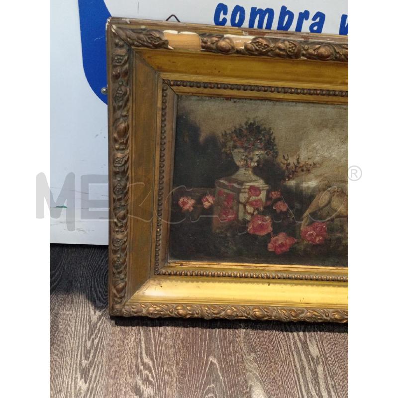 QUADRO VECCHIO OLIO SU TELA FIORI VISTA LAGO CORNICE LEGNO  | Mercatino dell'Usato Moncalieri bengasi 3