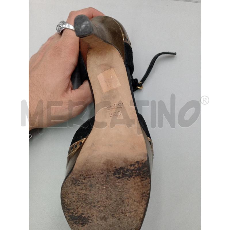 SANDALI DONNA GUCCI NERO CON PARTI DORETE BRONZO | Mercatino dell'Usato Moncalieri bengasi 4