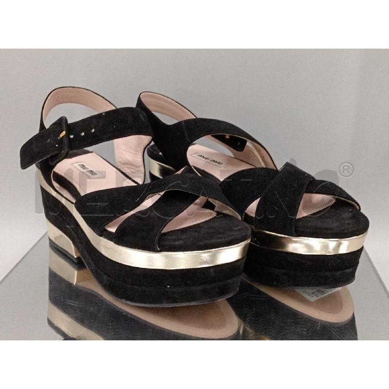 SANDALI DONNA MIU MIU NERO SCAMOSCIATO BORDO DORATO | Mercatino dell'Usato Moncalieri bengasi 1