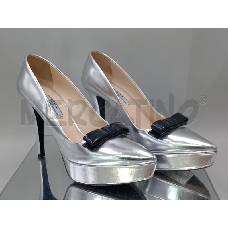 SCARPE DONNA PRADA GRIGE ARGENTO CON FIOCCO NERO | Mercatino dell'Usato Moncalieri bengasi 1