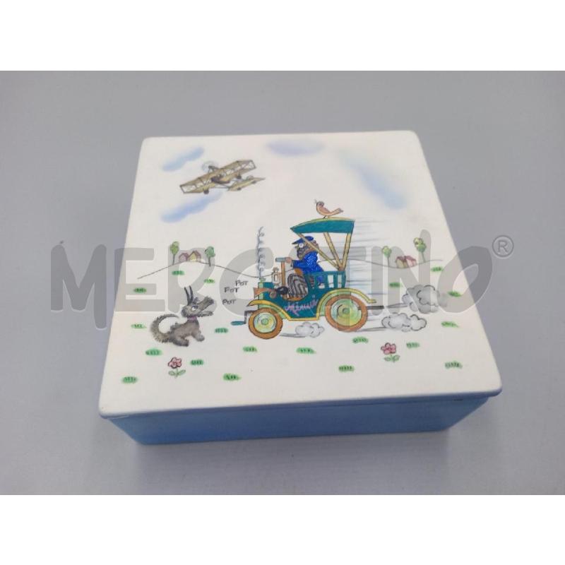 SCATOLA CERAMICA LENCI C/DECORO COPERCHIO AUTOMOBILINA E CAGNOLINO  | Mercatino dell'Usato Moncalieri bengasi 1