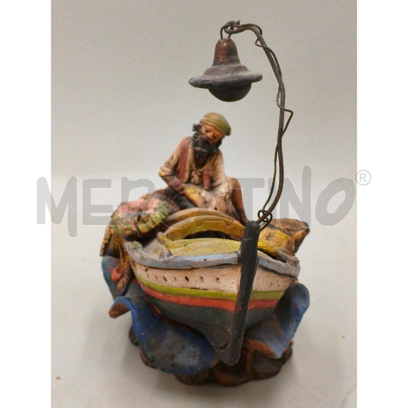 SCULTURA CALTAGIRONE RAFFIGURANTE PESCATORE IN BARCA CON ATTREZZI CM 20 | Mercatino dell'Usato Moncalieri bengasi 2