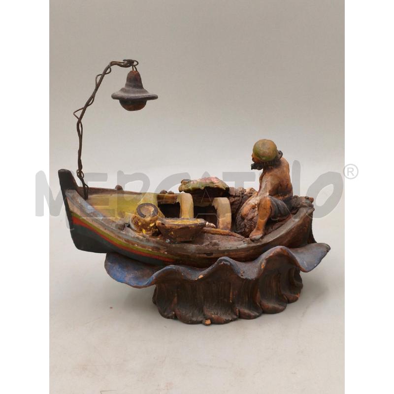 SCULTURA CALTAGIRONE RAFFIGURANTE PESCATORE IN BARCA CON ATTREZZI CM 20 | Mercatino dell'Usato Moncalieri bengasi 3