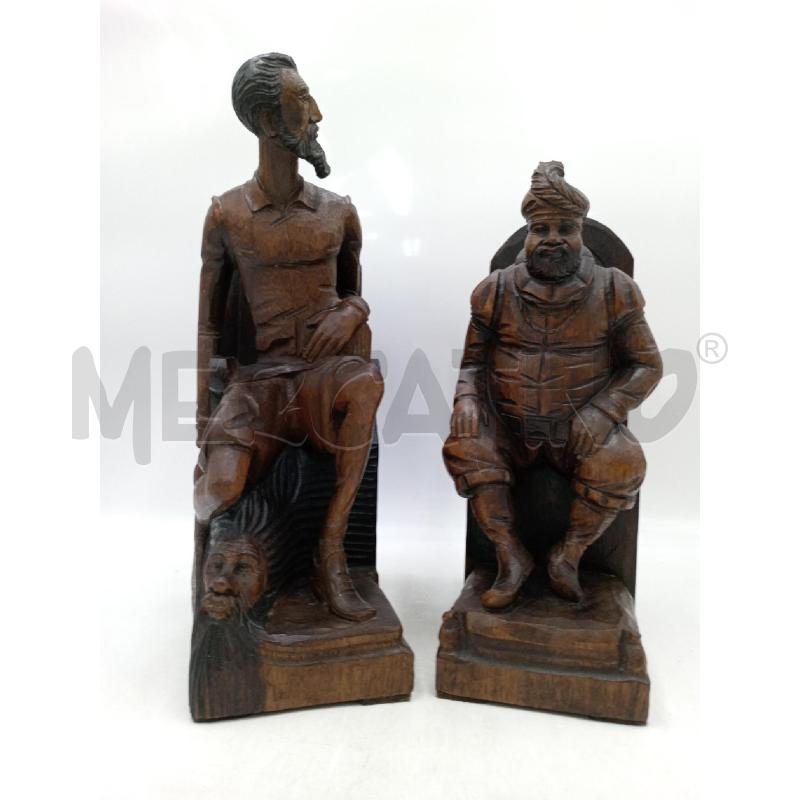 SCULTURE LEGNO FERMALIBRI DON CHISCIOTTE E SANCIO PANZA SCOLPITI  | Mercatino dell'Usato Moncalieri bengasi 1