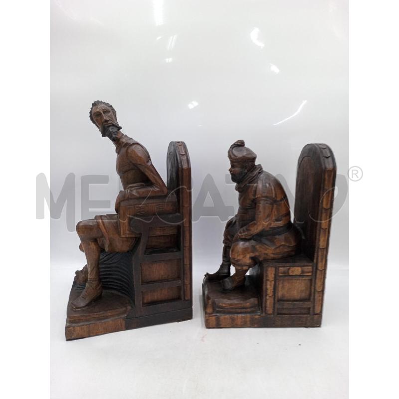 SCULTURE LEGNO FERMALIBRI DON CHISCIOTTE E SANCIO PANZA SCOLPITI  | Mercatino dell'Usato Moncalieri bengasi 2