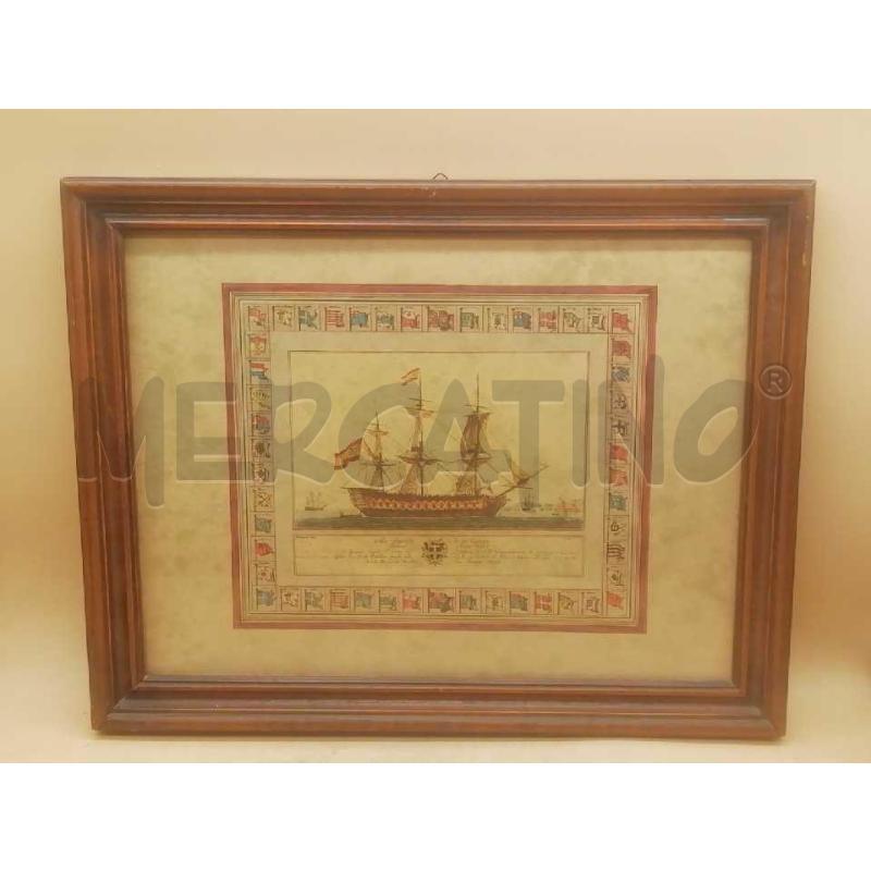 STAMPA VECCHIA VELIERO C/DECORAZIONE CORNICE BANDIERE  | Mercatino dell'Usato Moncalieri bengasi 1