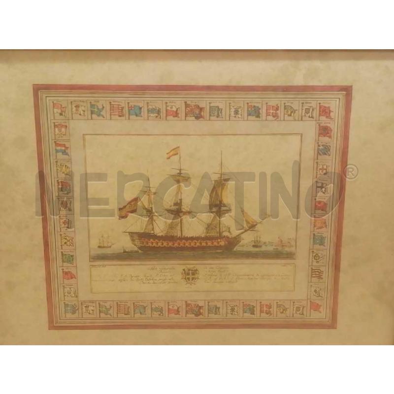 STAMPA VECCHIA VELIERO C/DECORAZIONE CORNICE BANDIERE  | Mercatino dell'Usato Moncalieri bengasi 4