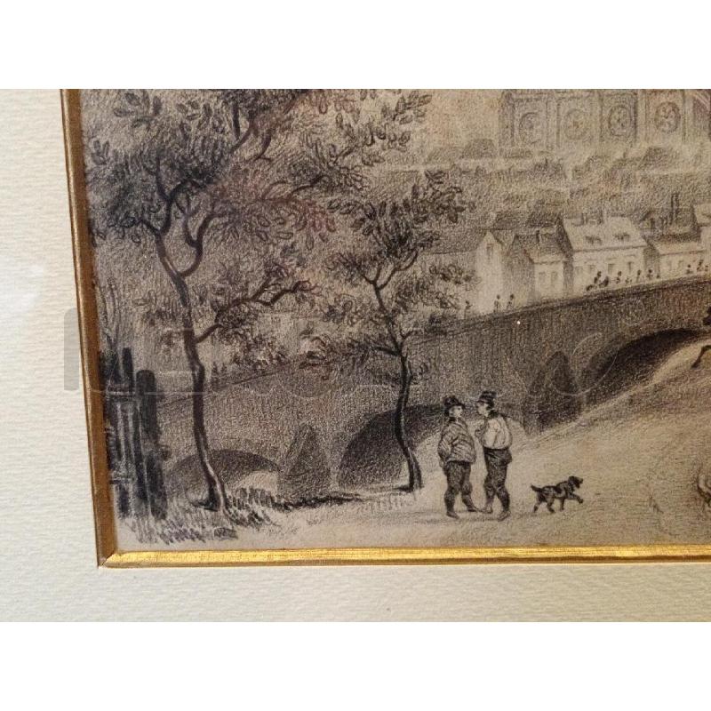 STAMPA VINTAGE L. BANCHI VISTA PAESAGGIO CITTADINO C/CARROZZA E PERSONAGGI  | Mercatino dell'Usato Moncalieri bengasi 2