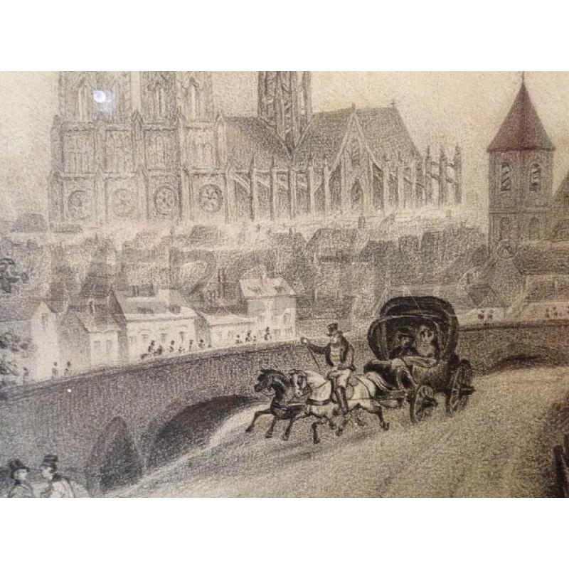 STAMPA VINTAGE L. BANCHI VISTA PAESAGGIO CITTADINO C/CARROZZA E PERSONAGGI  | Mercatino dell'Usato Moncalieri bengasi 3