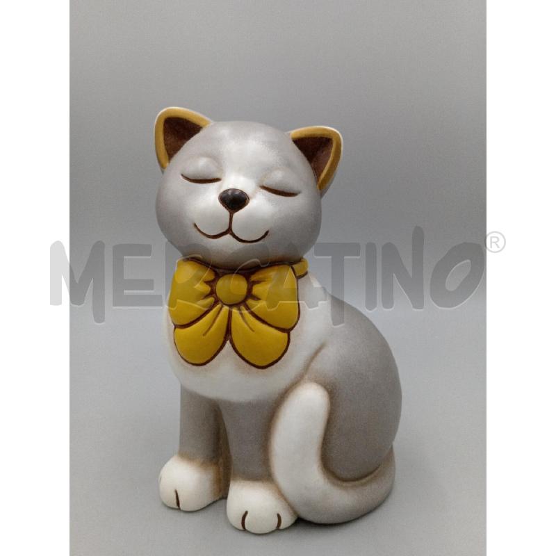 STATUA CERAMICA THUN GATTO GRIGIO C/FIOCCO GIALLO | Mercatino dell'Usato Moncalieri bengasi 1