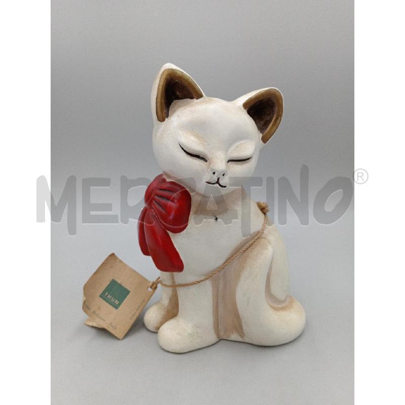 STATUA CERAMICA THUN GATTO OCCHI CHIUSI E FIOCCO ROSSO  | Mercatino dell'Usato Moncalieri bengasi 1