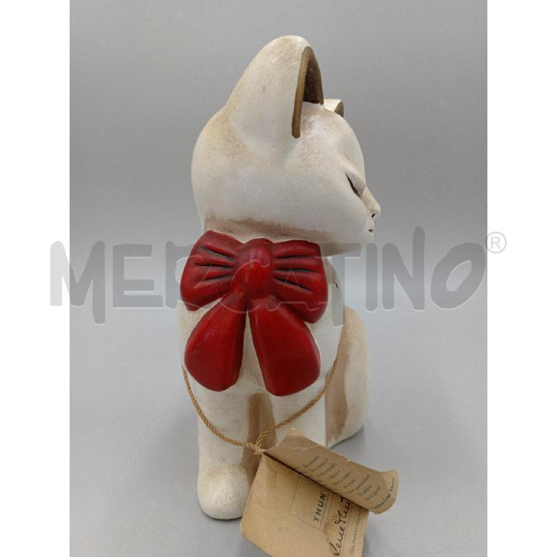 STATUA CERAMICA THUN GATTO OCCHI CHIUSI E FIOCCO ROSSO  | Mercatino dell'Usato Moncalieri bengasi 4