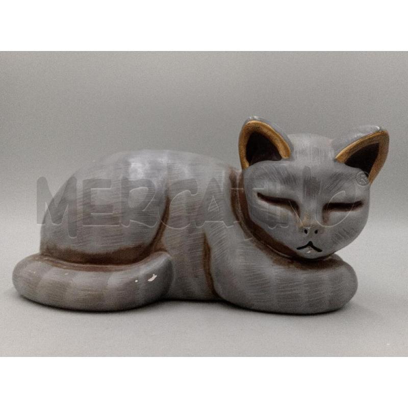 STATUA CERAMICA THUN VINTAGE GATTONE DORMIENTE C/SVARIATE SBECCATURE MANTO GRIGIO TIGRATO   | Mercatino dell'Usato Moncalieri bengasi 1