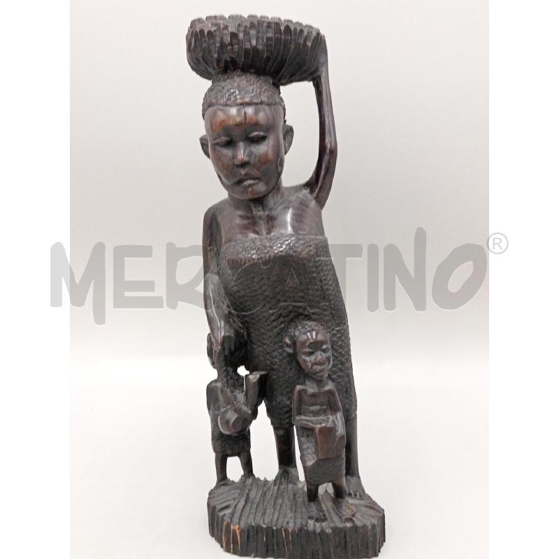 STATUA LEGNO IVORIANA DONNA CON BIMBI CM 29 | Mercatino dell'Usato Moncalieri bengasi 1