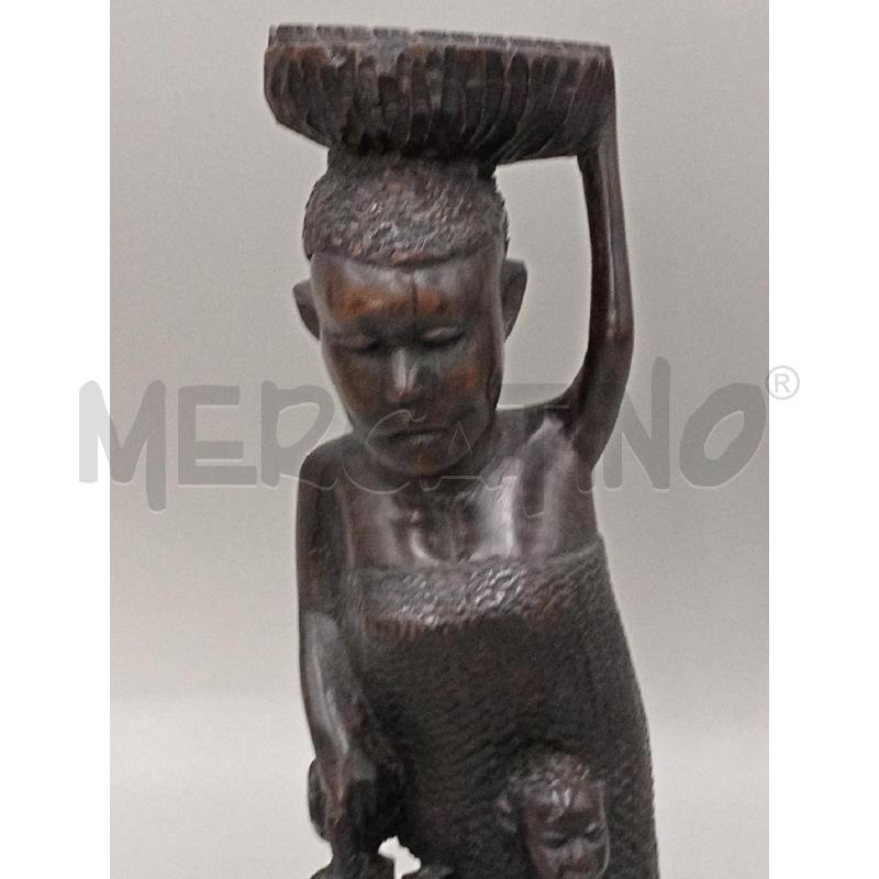 STATUA LEGNO IVORIANA DONNA CON BIMBI CM 29 | Mercatino dell'Usato Moncalieri bengasi 5