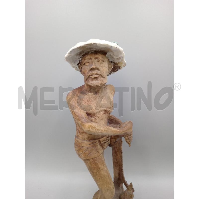 STATUA LEGNO PESCATORE ORIENTALE CM 50 | Mercatino dell'Usato Moncalieri bengasi 2