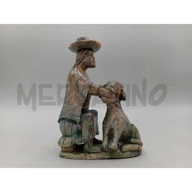 STATUA RESINA SIMIL MINERALE PERSONAGGIO C/CAGNOLINO  | Mercatino dell'Usato Moncalieri bengasi 1