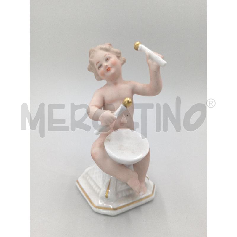 STATUETTA CAPODIMONTE PUTTO TAMBURINO CM 12 | Mercatino dell'Usato Moncalieri bengasi 1