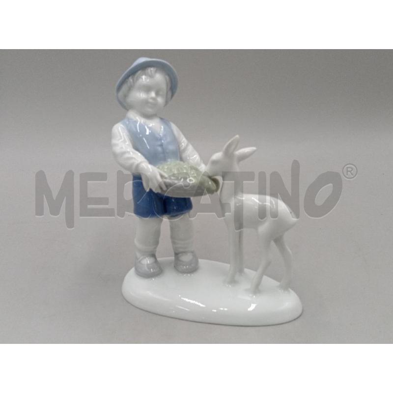 STATUETTA PORFCELLANA GEROLD BAVARIA BAMBINELLO E CERBIATTO BIANCO  | Mercatino dell'Usato Moncalieri bengasi 1