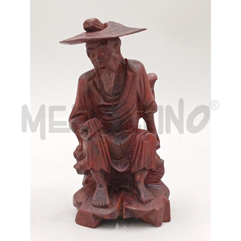 STATUINA PESCATORE ORIENTALE LEGNO SCOLPITO CM 13 | Mercatino dell'Usato Moncalieri bengasi 1