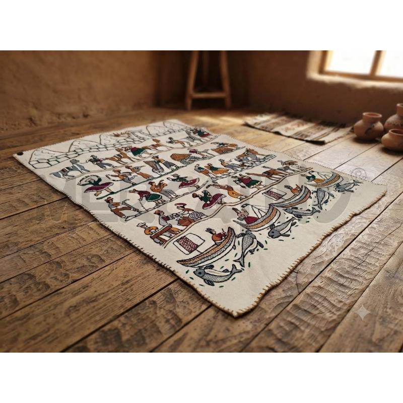TAPPETO VINTAGE PERUVIANO ARTIGIANALE 140X100 CM C/LAVORAZIONE PERSONAGGI  | Mercatino dell'Usato Moncalieri bengasi 1