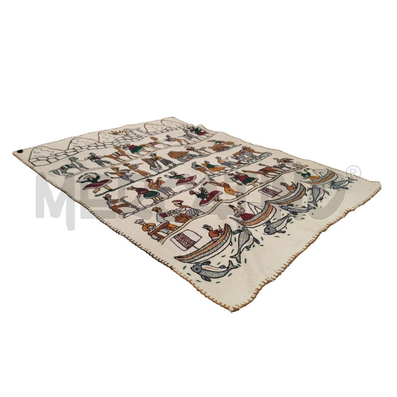 TAPPETO VINTAGE PERUVIANO ARTIGIANALE 140X100 CM C/LAVORAZIONE PERSONAGGI  | Mercatino dell'Usato Moncalieri bengasi 2