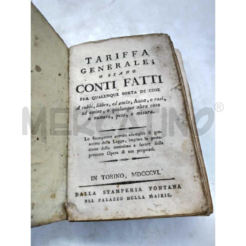 TARIFFA GENERALE CONTI FATTI 1806 | Mercatino dell'Usato Moncalieri bengasi 3